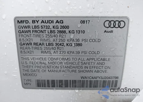 2018 Audi Sq5 3.0T Premium Plus from USA, damaged, VIN WA1C4AFY3J2043798